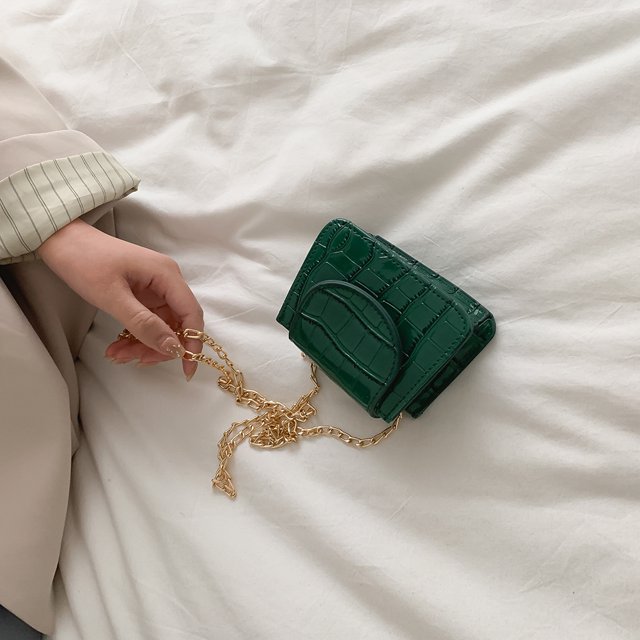 Bolsa Mini de hombro de cuero PU para mujer de mensajero cruzados con cadena con solapa JShteea Para Estrenar