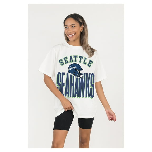 Women's Gameday Couture  White Seattle Seahawks Oversized Classic Fierce Focus T-Shirt