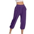 thumbnail image 5 of Mrat Capris Joggers for Women Stretchy Athletic Pants High Waisted Workout Cropped Pants Loose Casual Capris Trousers S-36 Purple S, 5 of 9