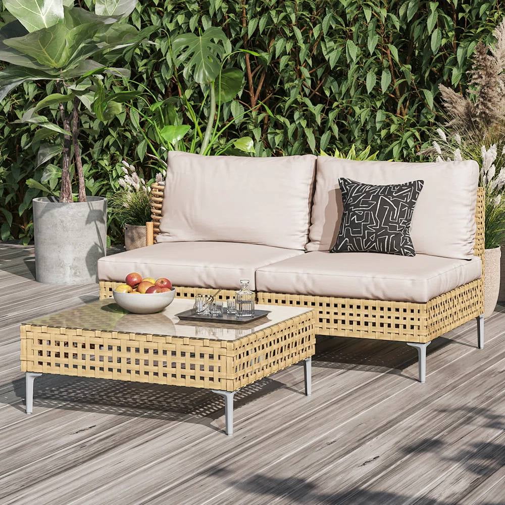 Grand Patio 3-Piece Wicker Patio Furniture Set, 2 Single Sofa with Thick Cushions and Coffee Table