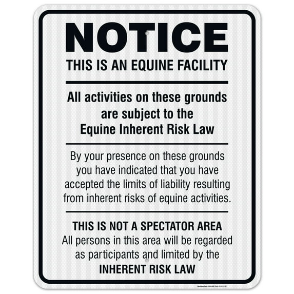 Equine Liability Sign, Statute Horse Barn Stable Farm Sign,