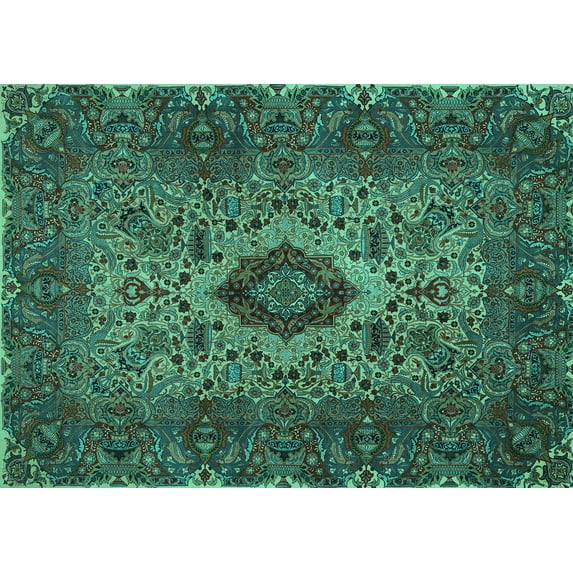 Ahgly Company Machine Washable Indoor Rectangle Persian Turquoise Blue Traditional Area Rugs, 6' x 9'