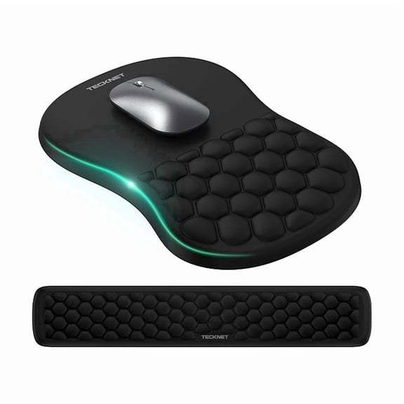 TECKNET BASICS Ergonomic Mouse Pad with Wrist Rest, Keyboard Pad & Wrist Support, Massage Design Relieves Carpal Tunnel, for Computer & Laptop, Black