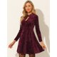 thumbnail image 2 of Minivestido Con Cuello De Ojo De Cerradura Para Mujer, Cintura Alta, Manga Larga, Terciopelo, Swing borgoña L, 2 of 6