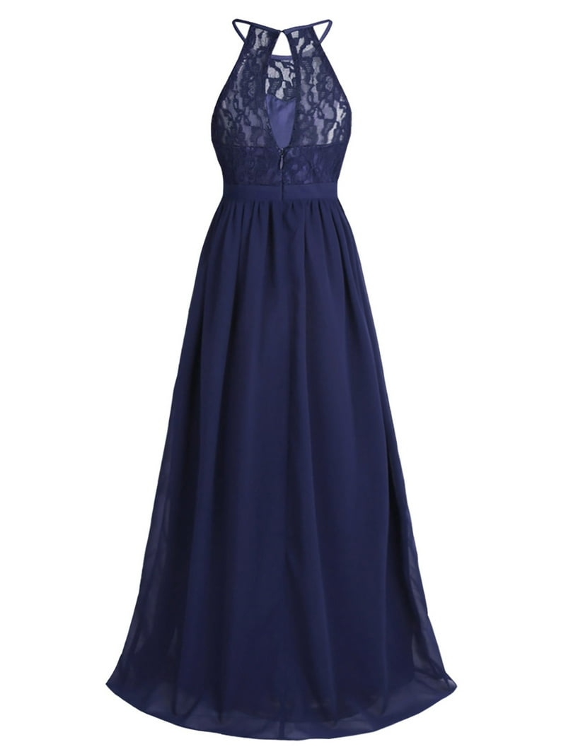 renvena Girls Halter Lace Chiffon Wedding Bridesmaid Dress Princess Junior  Formal Party Prom Navy Blue 12 - Walmart.com