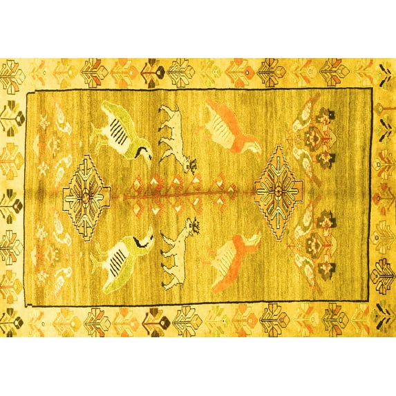 Ahgly Company Machine Washable Indoor Rectangle Persian Yellow Traditional Area Rugs, 7' x 10'
