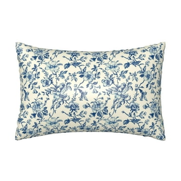 Bingfone Vintage Blue Floral Print Satin Pillowcase for Hair - Standard Size with Zipper Silky & Soft Pillow Covers,20x30 Inches-No pillow core