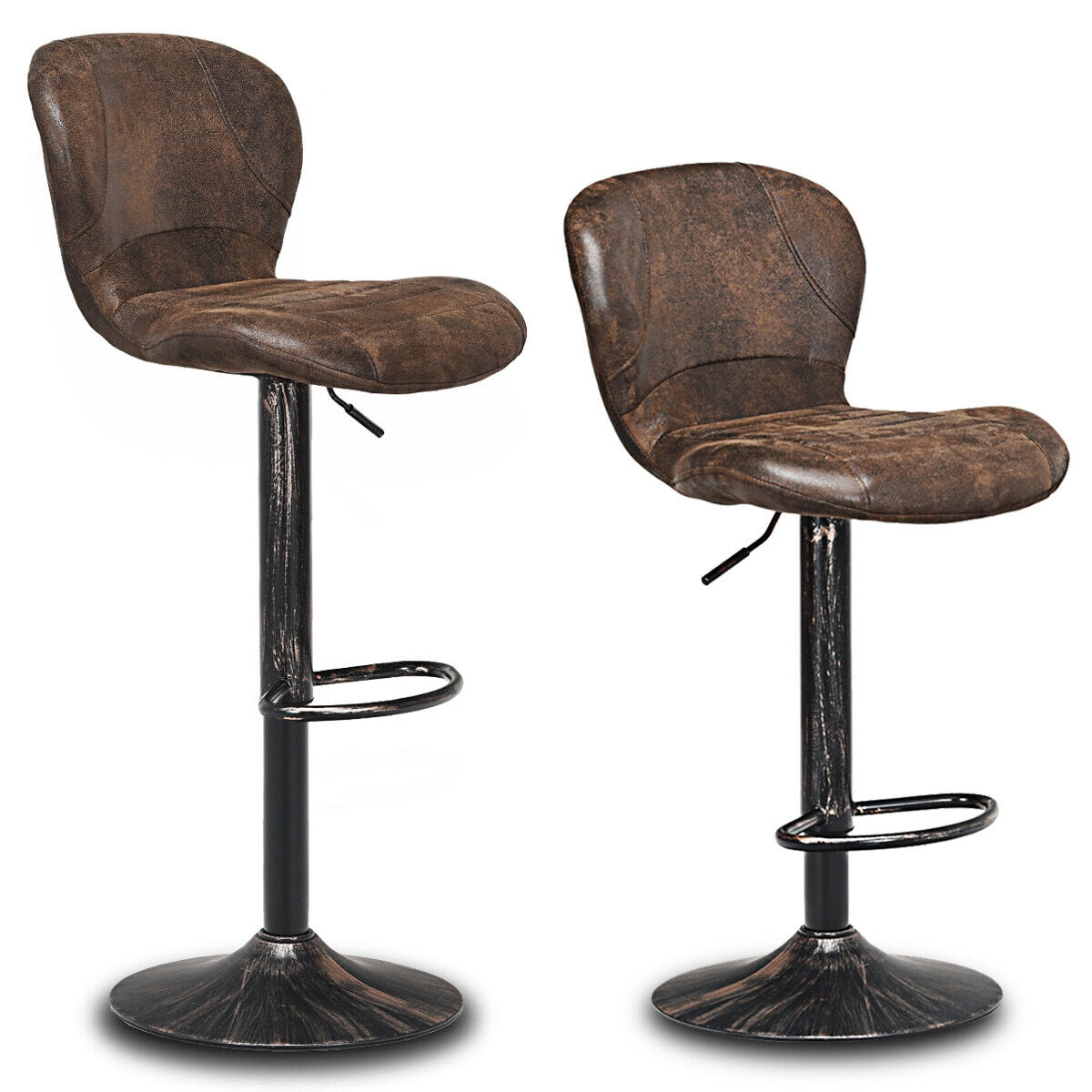 Set of 2 Bar Stool Century Vintage Brown Bar Chairs with Footrest Height Stools 