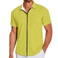 thumbnail image 3 of Mens Shirts Short Sleeve Solid Color Zip Up Slim Fit Lapel Casual Summer Shirt Yellow XXL, 3 of 10