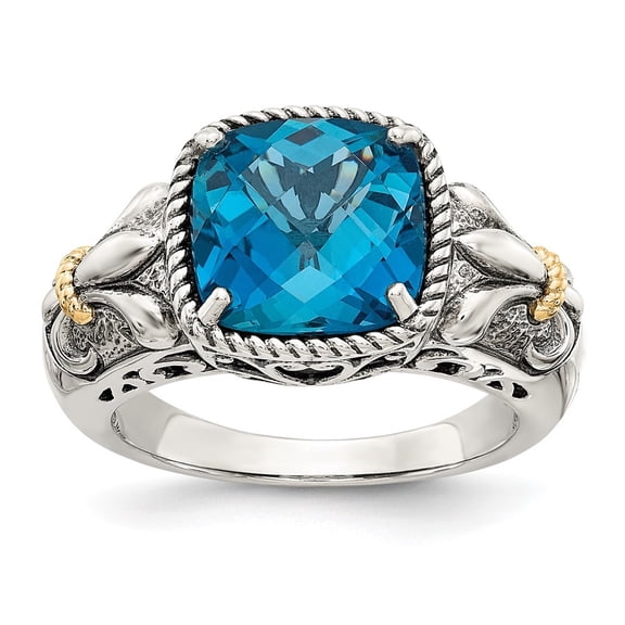 Auriga Fine Jewelry 925 Sterling Silver and Gold London Blue Topaz Engagement Ring Size 6 for Women