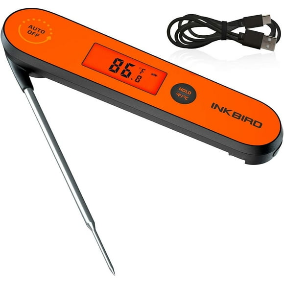 Inkbird Instant Read Meat Thermometer IHT-1P, Digital Waterproof BBQ Meat Thermometer, Cooking Food Kitchen Candy Thermometer, Calibration, Magnet, Backlight for Grill,Smoker, Kitchen, Oven, Candy
