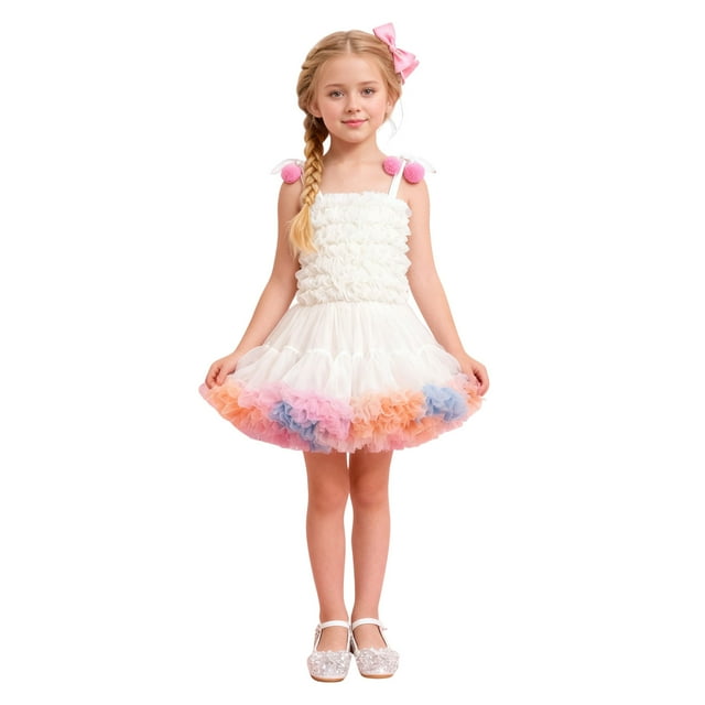 Zshosam Robe pour Bébé Robe Tutu pour Tout-Petite Fille Tulle Robes d'Été Fête Princesse Robe Soleil Taille 5T 6T,(Blanc 5-6 Ans)