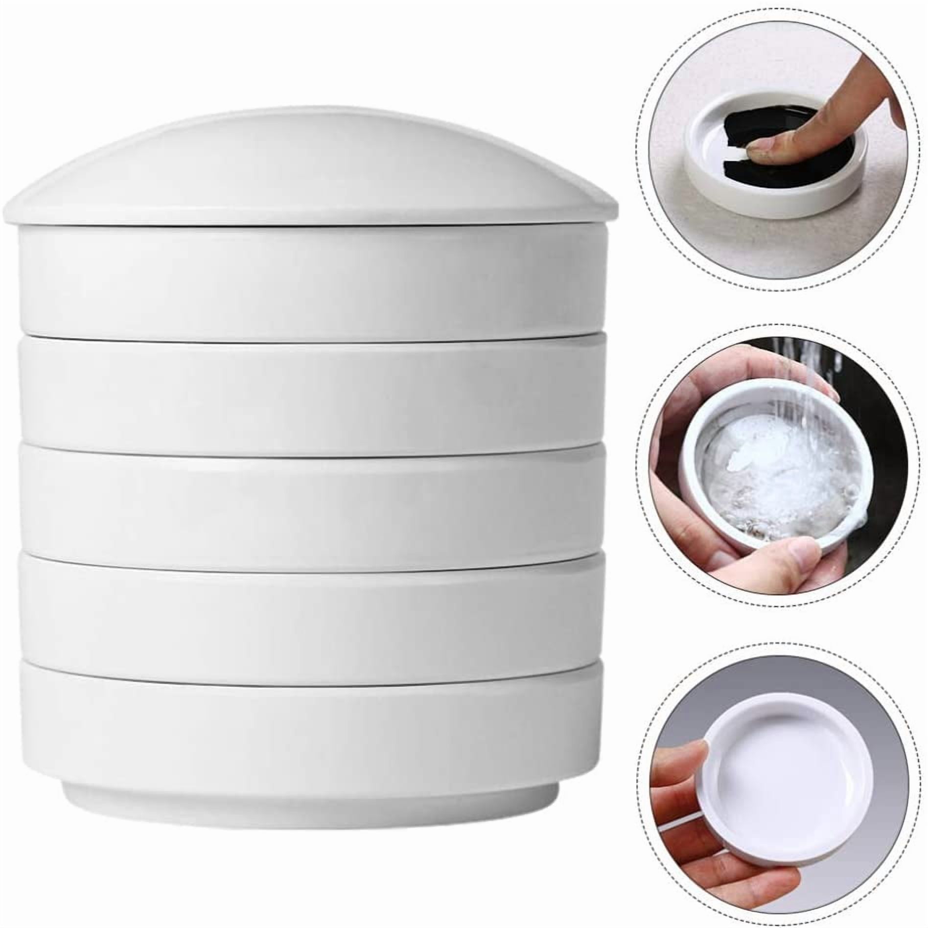 ABPETE Five Layer Ceramic Palette 5 Layers Mixing Trays Set Round Porcelain Watercolor Palettes Sauce Dishes for Artists Students Holding Painting Color S