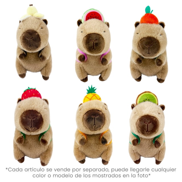 Peluche capibara 20 cm Plushmania con mochilas de frutas varios modelos 1 pieza