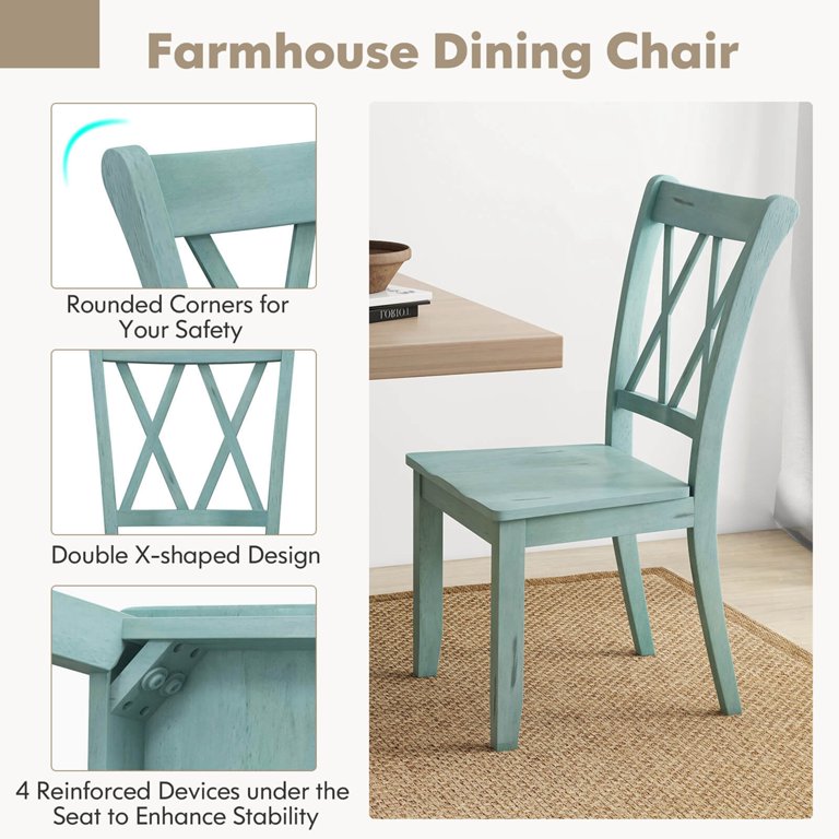Costway Modern Comfortable Set of 2 Wood Dining Chair, Cross Back