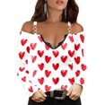 thumbnail image 5 of Camiseta de manga larga con cuello en V y estampado de amor para el Día de San Valentín para mujer, camiseta cómoda de capa base, blusa informal ajustada, Tops Pompotops  gfhjh21875, 5 of 5