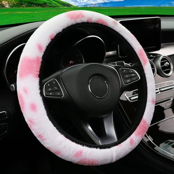 Plush Car Steering Wheel Cover Soft Warm Automotive Steering Wheel Protector Universal for SUVs Cars Trucks Pink White