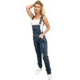 thumbnail image 1 of Women's Denim Straight Leg Jeans Available in Regular, Petite, and Tall Lengths Distressed Raw Scratch Style Tapered Leg Overalls, 1 of 7