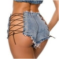 thumbnail image 5 of IROINNID Women's Summer Hollow Out Lace Up Nightclub Jeans Shorts, 5 of 6
