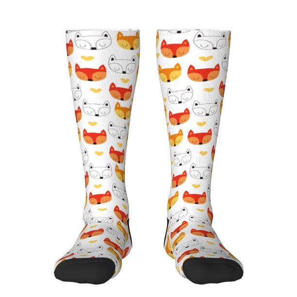 Fotbe Cute Fox with Heart Calcetas Divertidas Estampadas para Hombre y Mujer, Calcetas de Algodón hasta la Rodilla para Caminar, Correr, Enfermería y Embarazo