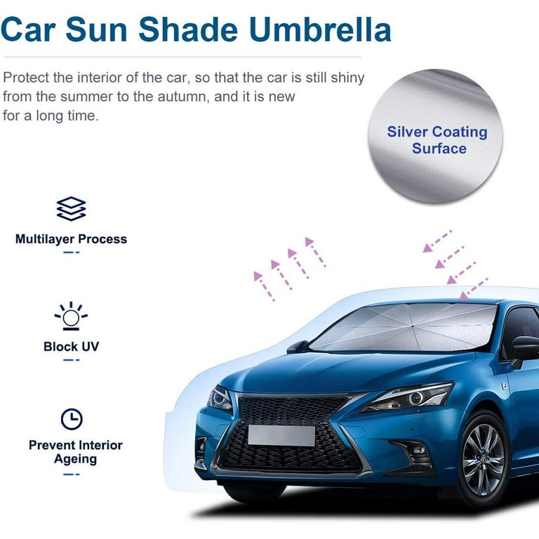Matekxy Car Windshield Sun Shade Umbrella, Foldable Automotive Umbrella,  Sunshade Cover Car Front Window Block UV Rays Heat Insulation Protection 57  x