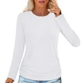 thumbnail image 3 of Fengqque Womens Long Sleeve Shirts Pleated Crew Neck Casual Fall Fashion Tops Loose Fit Lightweight Outfits Clothes White S(S), 3 of 9