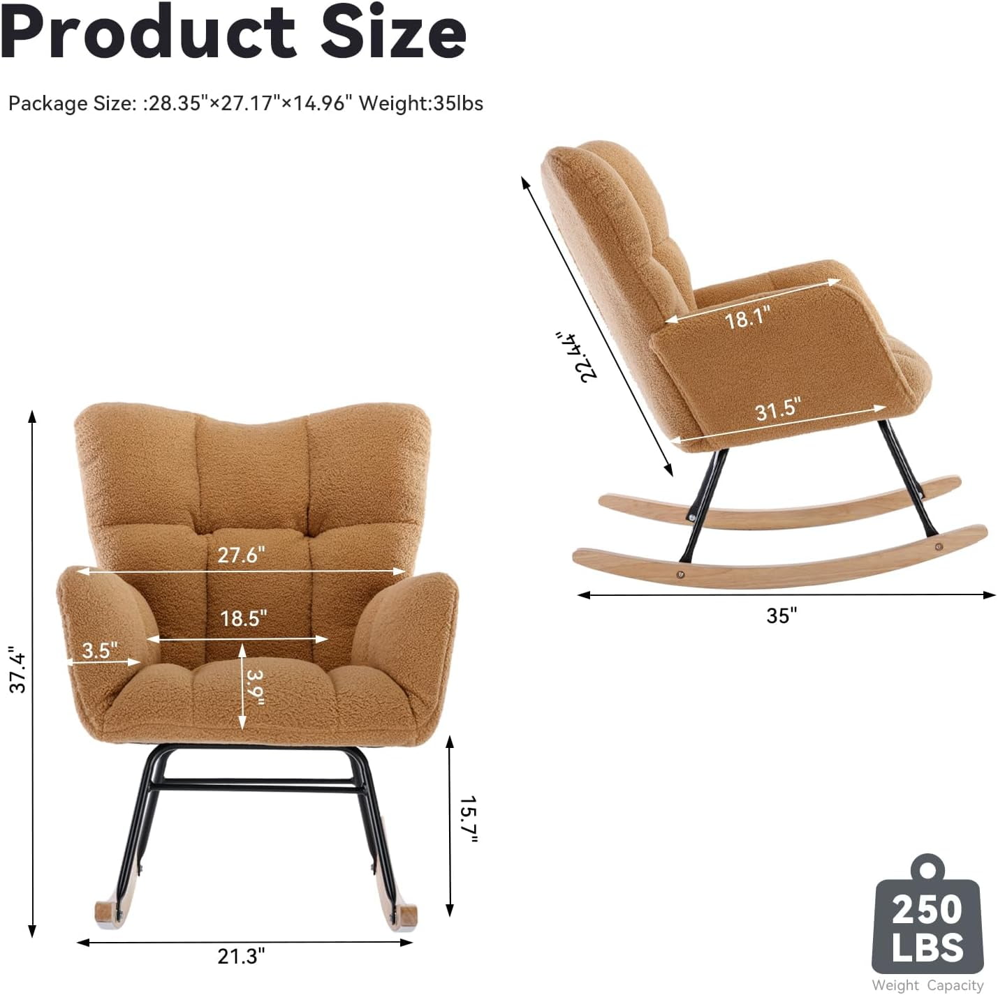 Rocking Chair Nursery Teddy Upholstered Glider Rocker High Backrest Nursery Rocker Comfortable Armchair