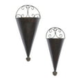 thumbnail image 6 of DecMode 18", 15"H Pyramid Black Metal Cone Scroll Wall Planter (2 Count), 6 of 9