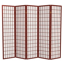 Red Lantern 6 ft. Tall Window Pane Shoji Screen - Rosewood - 5 Panels
