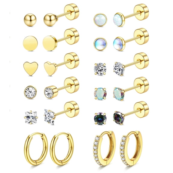 Hypoallergenic Flat Back Earrings for Women-Surgical Steel Earrings for Sensitive Ears 20G Stainless Steel Earring Stacks Small Flatback Stud Hoop Cartilage Earring