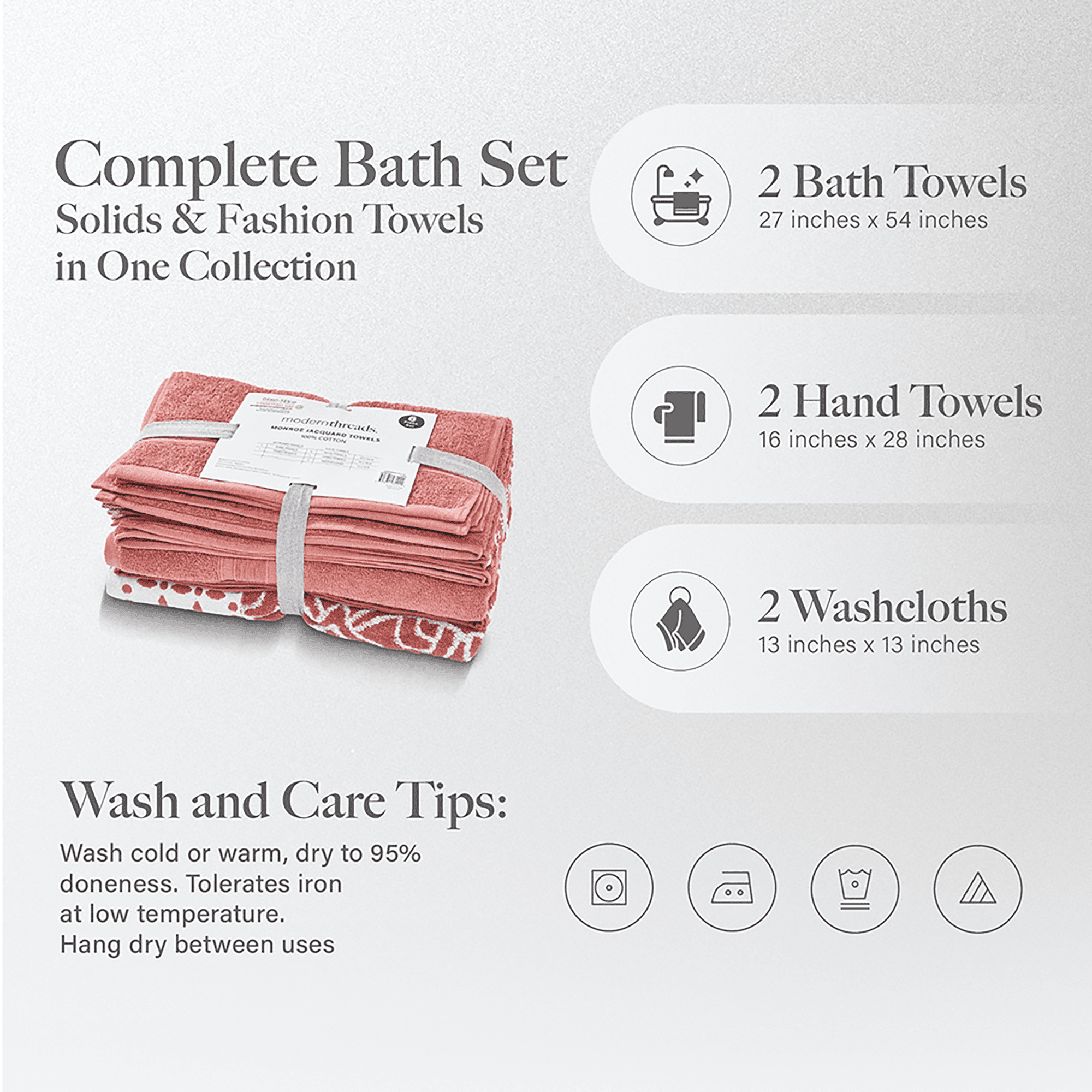 Modern Threads Monroe 6-Piece Cotton Bath Towel Set, Clay