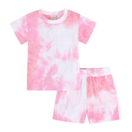

Girls Boys Kids Baby Tie Shorts Set Clothes Tie-Dye Short Sleeve Pullover Top Elastic Waist Set Outfit Kids Clothing