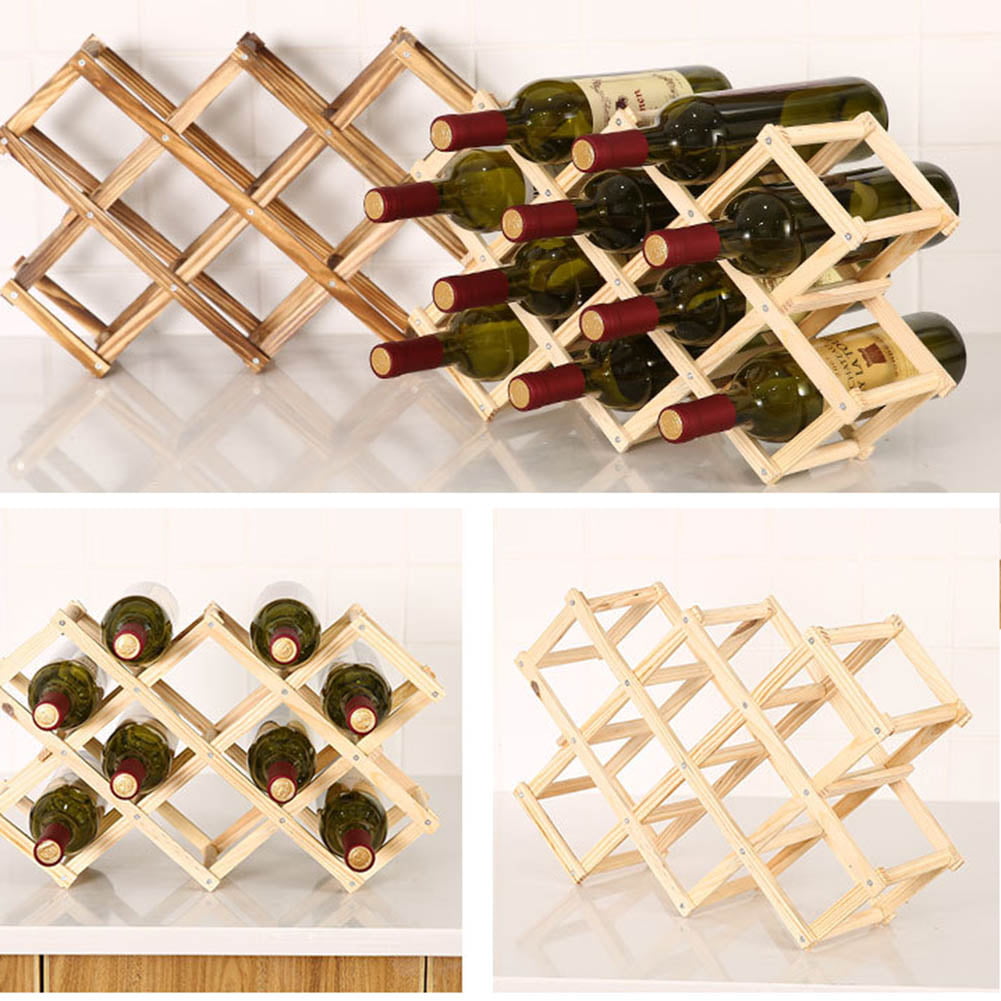 Tinksky Bottle Wooden Countertop Wine Rack Foldable Wooden Tabletop Wine Rack Holder for 6 Bottles Carbonized Color 