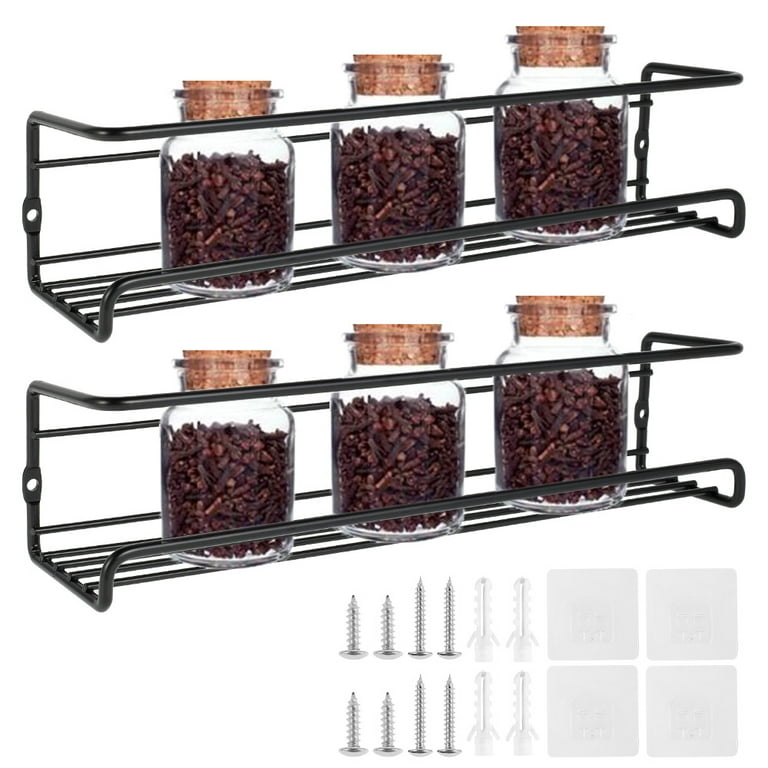Spice Rack Organiser 2 Tier 4 Tier Hanging Spice Shelves Carbon Steel Wall Mount Spice Rack Kitchen Storage Racks Storage Spices and Condiments Spice