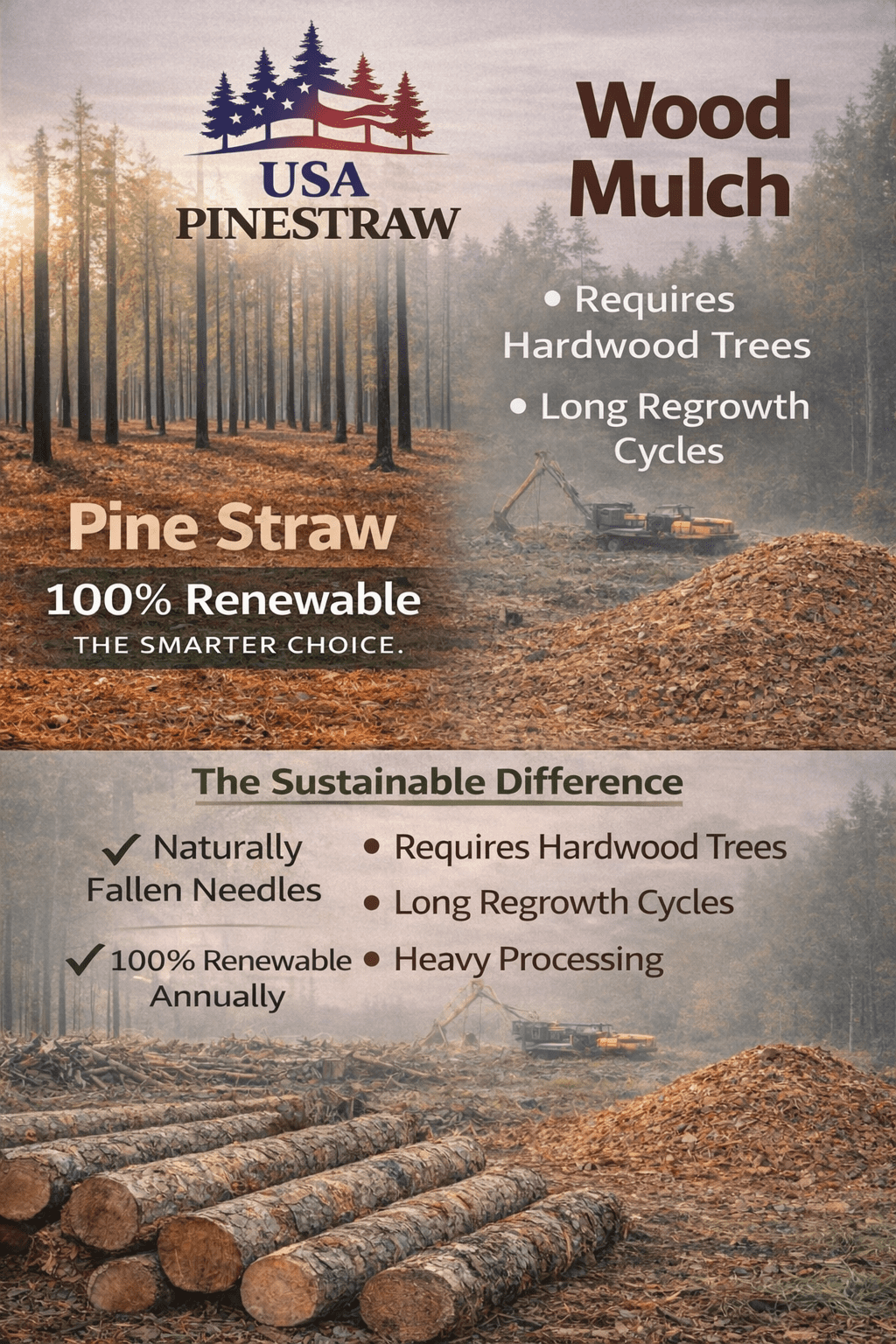 Premium Long Needle | Pine Straw Mulch | 300 Sqft