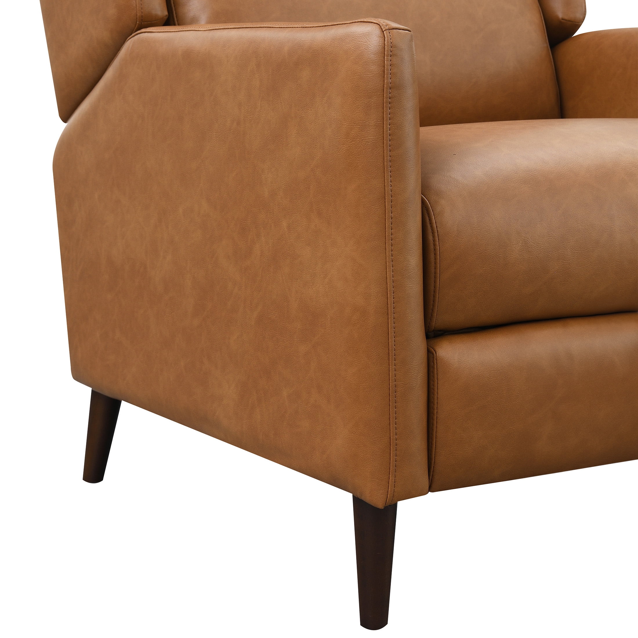 Aukfa Mid-Century Modern Pushback Recliner Chair, Faux Leather Upholstered, Brown, High Back