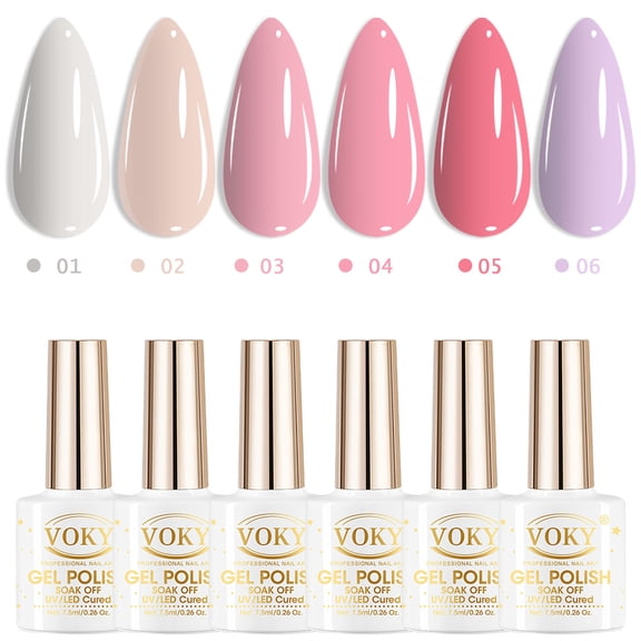VOKY 6 Colors Sheer Nude Pink Lavender Gel Nail Polish Set, Soak Off UV LED Transparent Nail Gel Kit,7.5ml Each, Long Lasting Natural Daily Manicure for Home & Salon DIY Nail Art