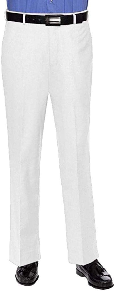 Mens White Poly Rayon Dress Pants Slacks Flat Front Trousers Sizes 28 to 52