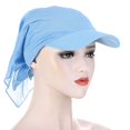 thumbnail image 1 of Fashion Bandana Ladies Brim Cap Beach Windproof Travel Solid Color Turban Cap Women Cap Sun Hat Headscarf LIGHT BLUE, 1 of 8