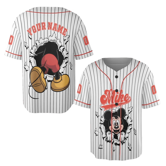 Custom Mickey Mouse Baseball Jersey - Ripped Print Design Shirt - Personalized Name Disney Jersey for Men & Women Fans JS3