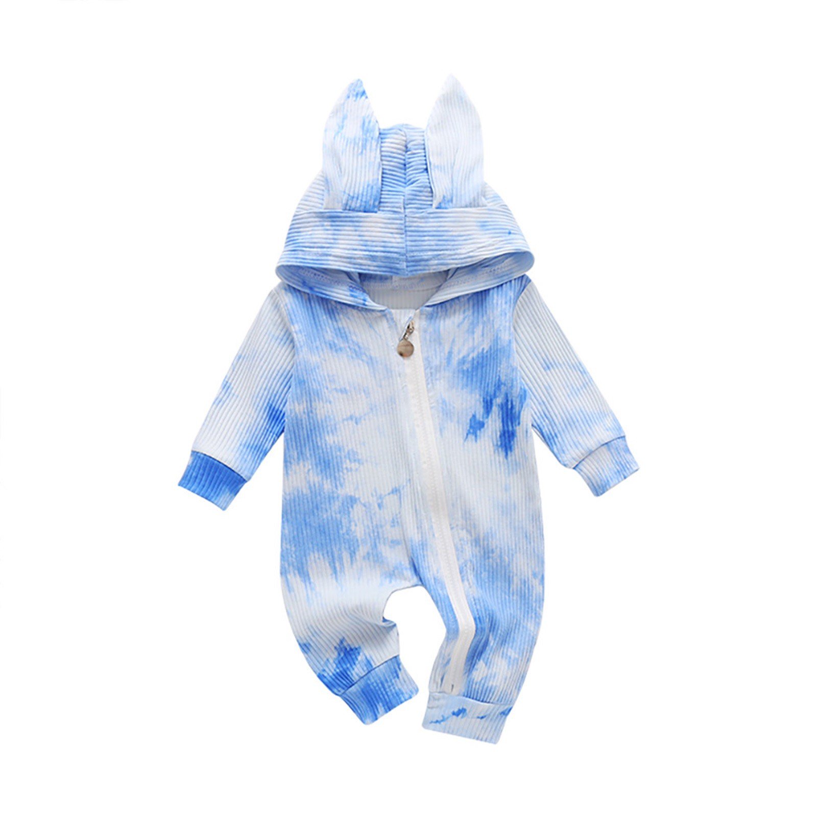 YunPes Spring and Summer Boy and Girl Long Sleeve Tie Dye Printed Bunny Romper with Zipper Easter Jumpsuit Bodysuit Shirt