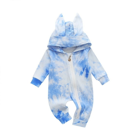 Mercatoo Toddler Baby Boys Girls Romper Jumpsuit Tie Dye Ribbed Long Sleeve Long Pant Zipper Hoodie Bodysuit Outfits