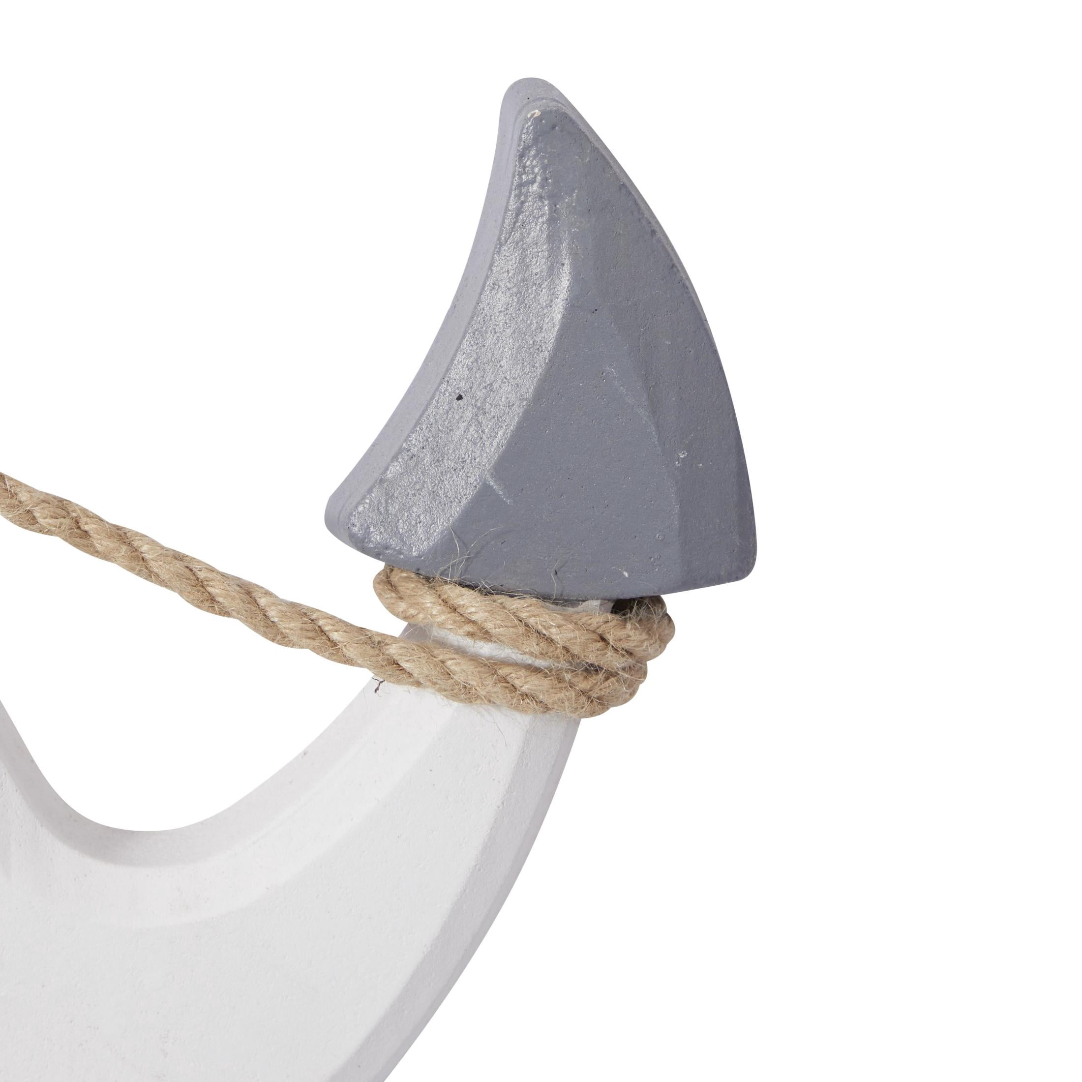 DecMode White Wooden Anchor Wall Decor with Hanging Rope