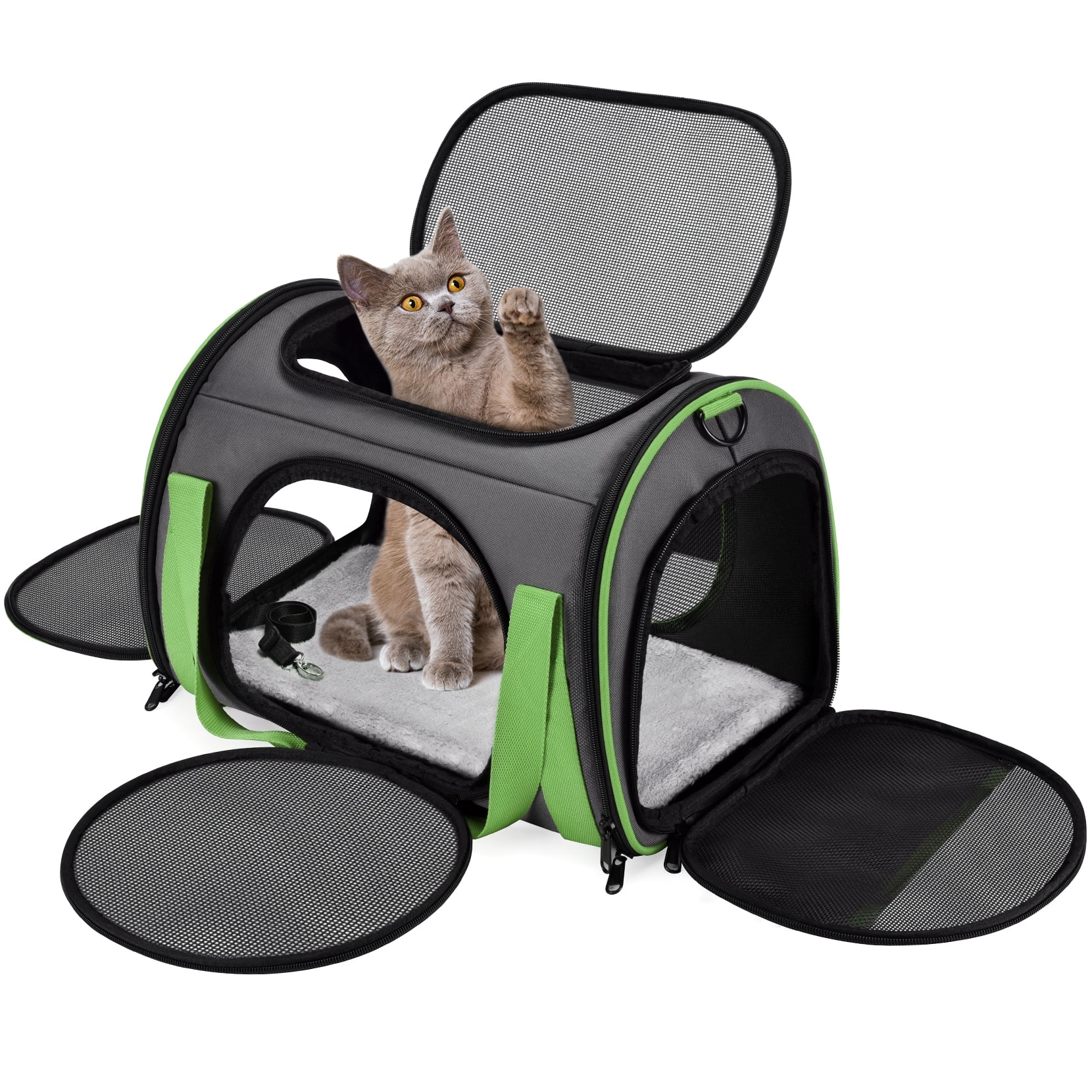 TSA Airline Approved Cat Carrier with Big Space 4 Open Doors for Comfortable Travelling. OKMEE Dog Carrier with Ventilation for Small Medium Cats Dogs Puppies 5 Mesh Windows 