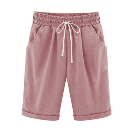 Pull On Stretch Shorts - Plus Size Women High Waist Summer Beach Hot Shorts Casual Stretch Elasticated Waisted Pockets Plain Bottom Ladies Short Pants Trousers S-XXXXXL