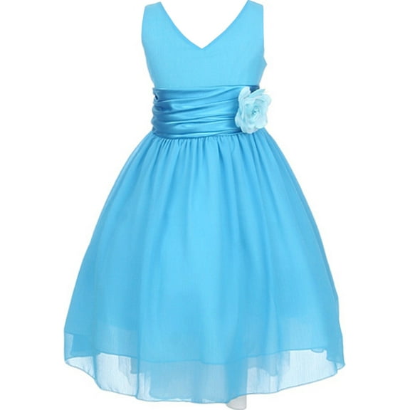 Big Girls' Chiffon V Neck Back to School Party Birthday Flower Girl Dress Turquoise Size 14 (M10B82K)