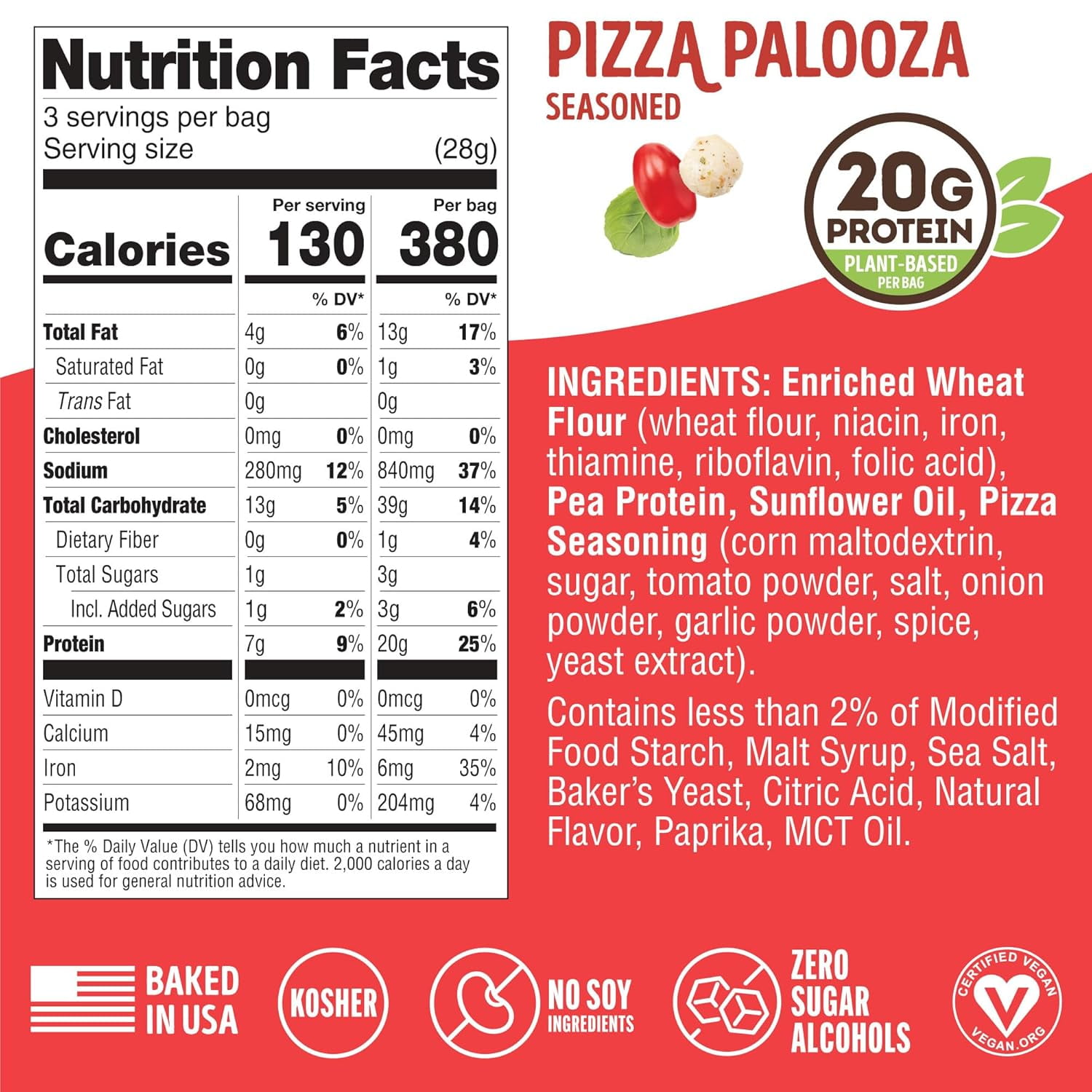 Lenny & Larry's Pizza Palooza FITZELS- TVS1&nbsp;Savory Pretzel Snacks Incredibly Tasty High Protein, Salty, Vegan 20 g's of Plant Based Protein 8 (eight) Bags, 3 oz Each