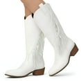 thumbnail image 4 of Ecetana Womens Cowboy Boots Chunky Heel Wide Calf Booties Tassel Western Boots for Women, 4 of 5
