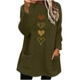 thumbnail image 3 of lcziwo Women's Fuzzy Fleece Loungewear Casual Loose Crewneck Pullover Warm Long Sleeve Shirts Cute Heart Print Tunic Tops with Pockets, Army Green, XXXL, 3 of 5