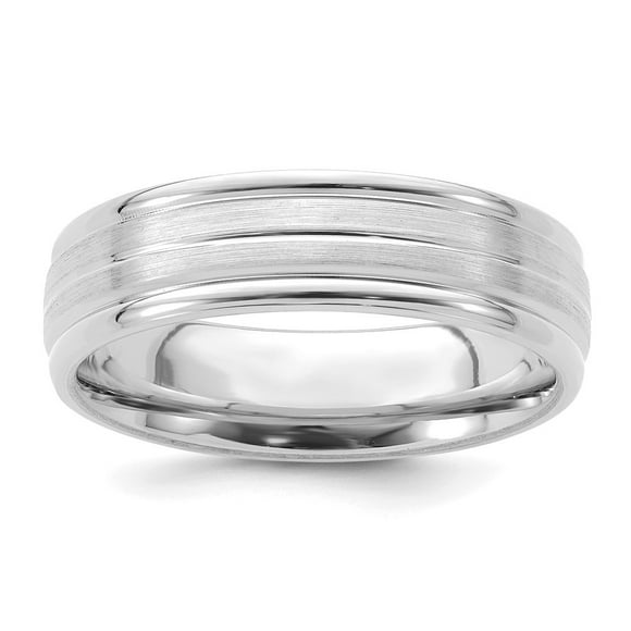 Diamond2Deal 14K White Gold 6mm Heavyweight Brushed Satin with Center Line Fancy Men's Wedding Band Size 8